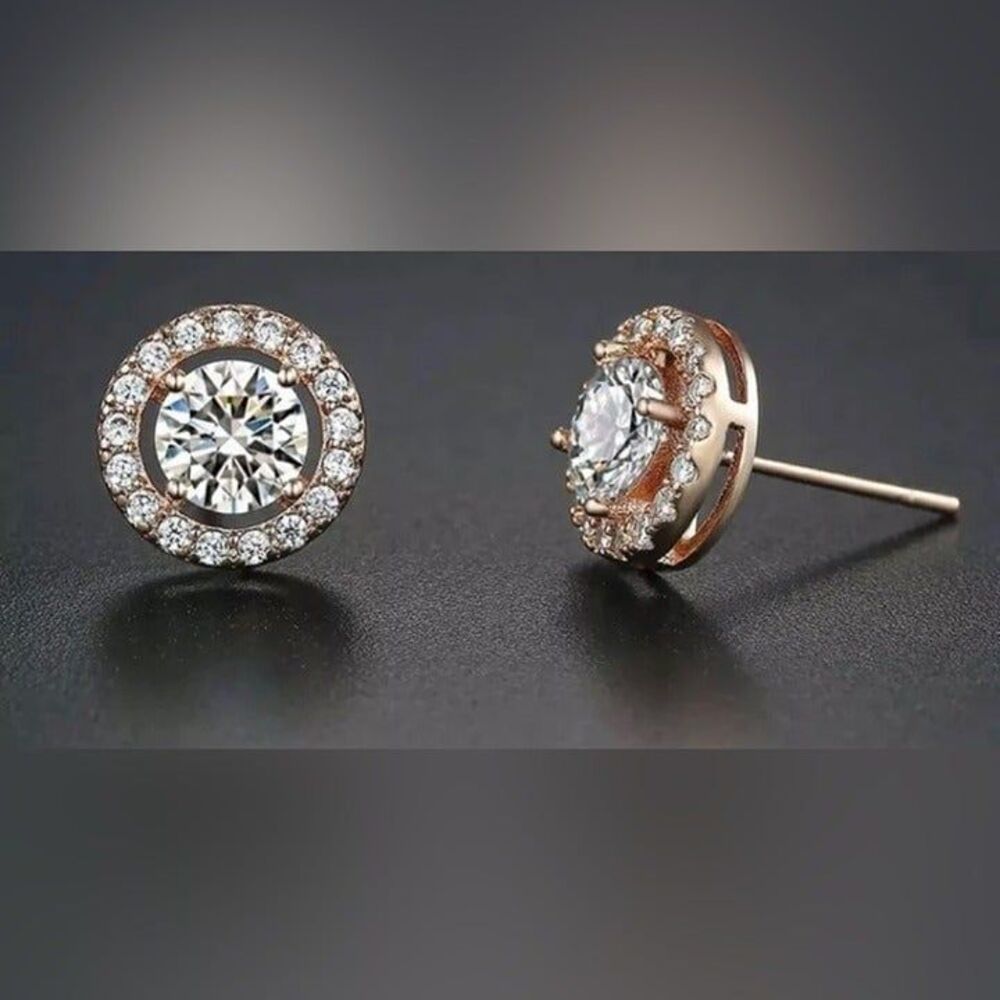 Rose Gold Cubic Zirconia Stud Earrings NWT